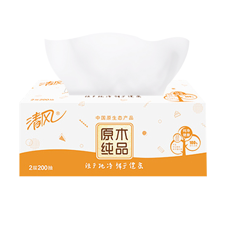 清风B338C3原木纯品2层200抽3盒盒装面巾纸(盒装)