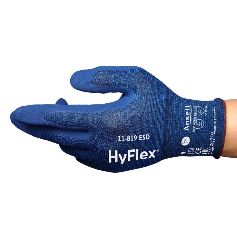 Ansell 安思尔 HyFlex 11-819 ESD手掌丁腈涂层耐磨透气防静电触屏手套（电商）