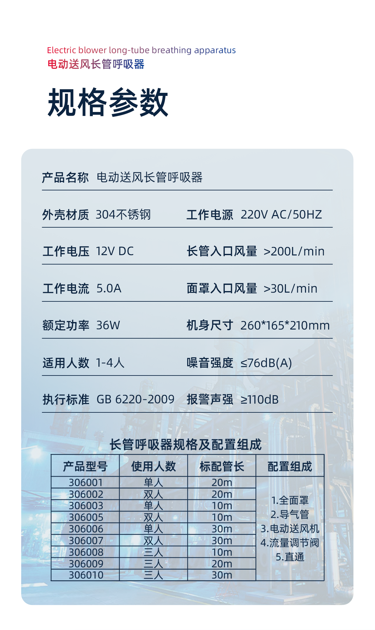 际华防护 306001 电动送风长管呼吸器 单人 （20米）-20米