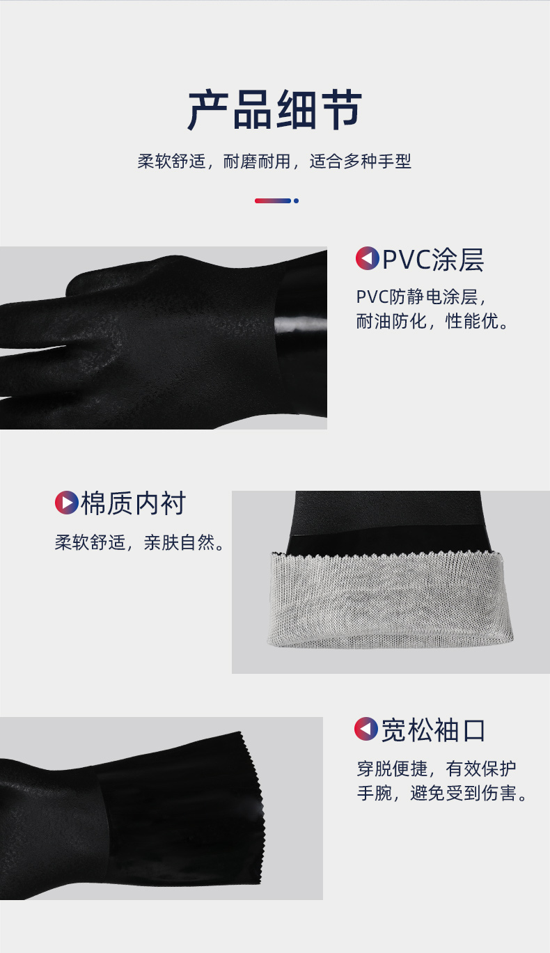 际华防护 506113 PVC涂层耐油耐酸碱防化防静电手套-均码黑色