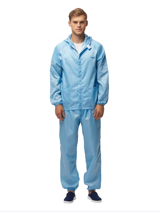 翰洋洁净（HANYANGCLEAN） 防静电无尘服分体连帽防尘服洁净服电子车间工作服喷漆防护服可定制 蓝色 XL