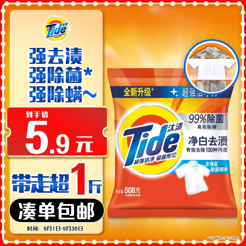 汰渍 851750 净白去渍洗衣粉508g非皂粉持久留香深层去污家庭装