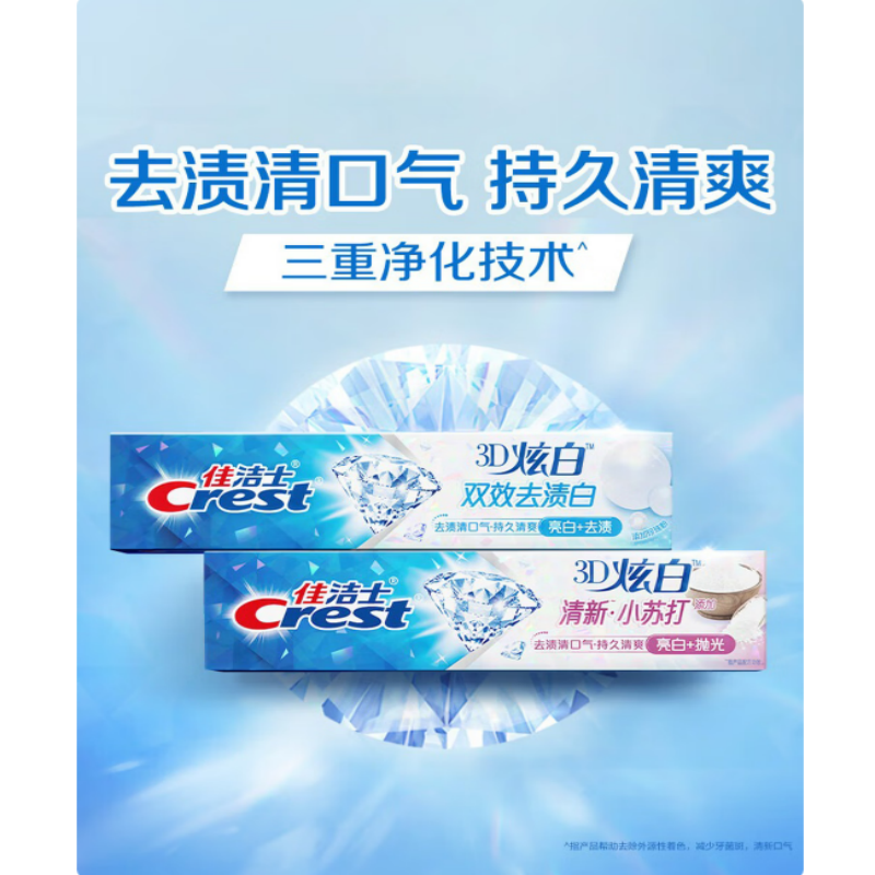 佳洁士牙膏美白3D炫白沁醒冰橙牙膏防蛀含氟120g新老包装混发
