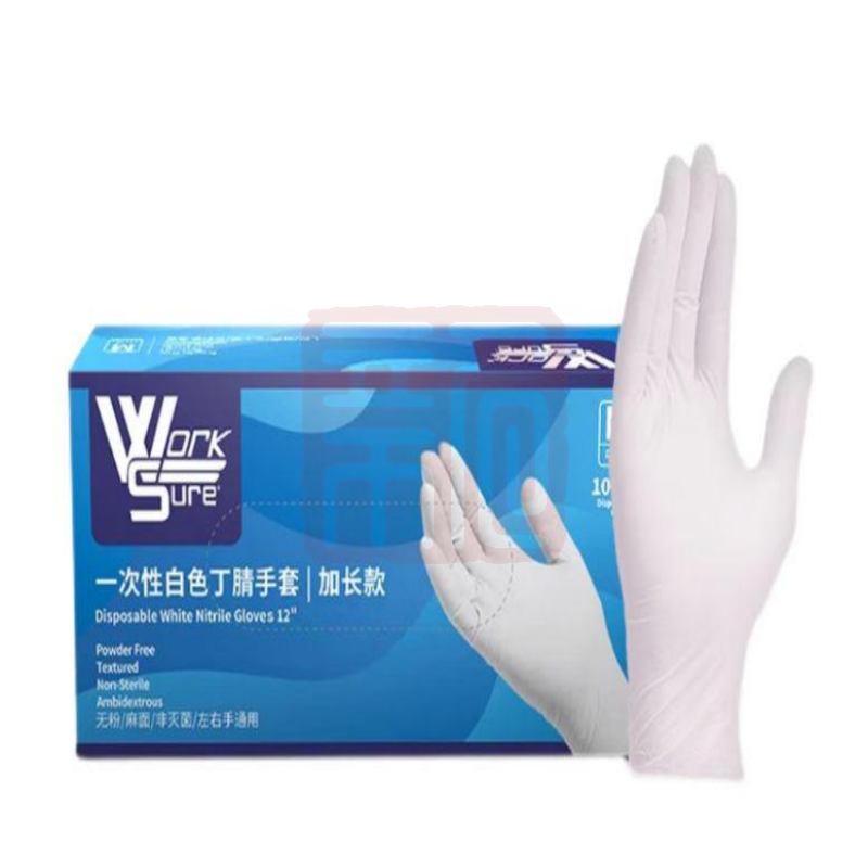 爱马斯(AMMEX)一次性加长加厚12寸白色丁腈手套家务丁晴橡胶食品级洗碗用 爱马斯加长白色丁腈手套S码