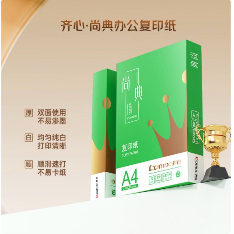 齐心（COMIX）绿尚典A4打印纸 70g 500张4包 双面丝滑畅打a4复印纸 办公传真学生绘图 整箱2000张 家庭轻享