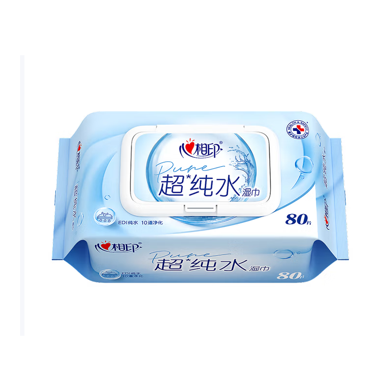 心相印 XCC080 带盖抽取式纯水湿巾珍珠纹成人湿巾无酒精母婴可用80抽大包80片/包
