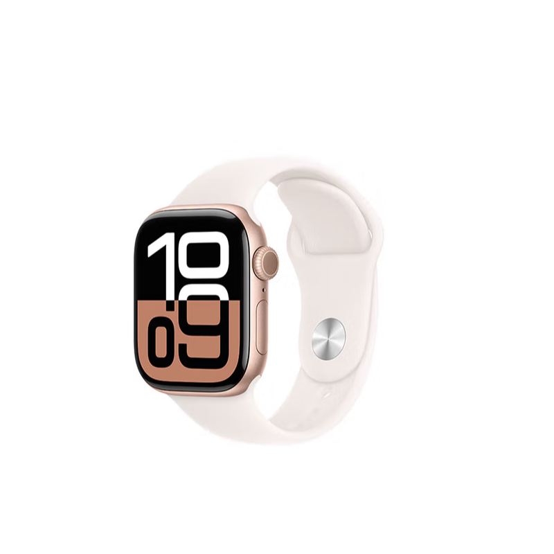 Apple WatchSeries10 智能手表GPS款42毫米玫瑰金色铝金属表壳淡桃粉色运动型表带